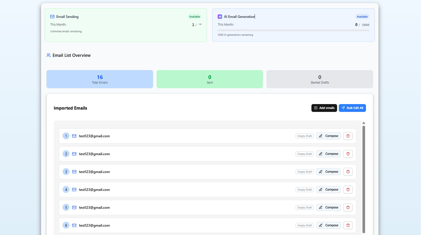 SwiftyMail Dashboard